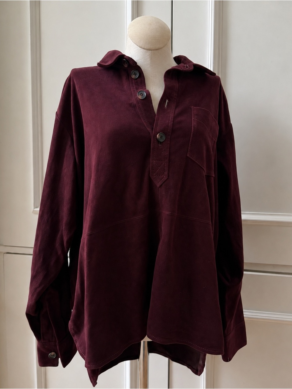 DÔEN Sample Burgundy Leather Suede Pullover - Small